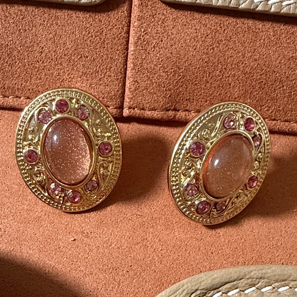 Elegant Gold and Pink Stud Earrings